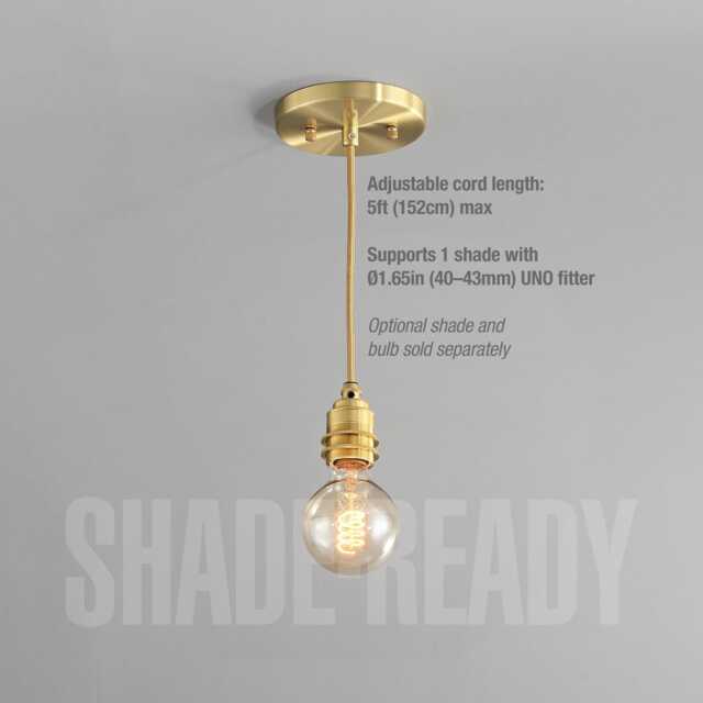 Brass Gold 1-Light Pendant - Robust Socket For Hanging Lamp Shade Hardwired & Plug-In Options - image 1