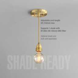 Brass Gold 1-Light Pendant - Robust Socket For Hanging Lamp Shade Hardwired & Plug-In Options - thumbnail 1