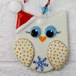 Owl Fused Glass Funny Christmas Tree Ornament Colorful Painted Gift, Personalized With Name Bird Decor - thumbnail 3