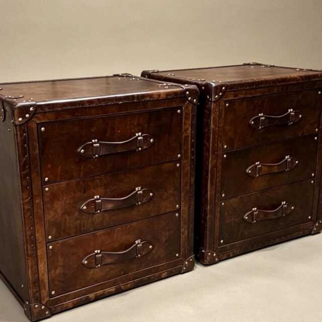 Nightstands Leather, Vegetable Tanned Hide, Bedside Table Pair, English Handmade - image 1