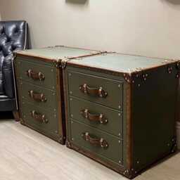 Nightstands Leather, Vegetable Tanned Hide, Bedside Table Pair, English Handmade - thumbnail 3