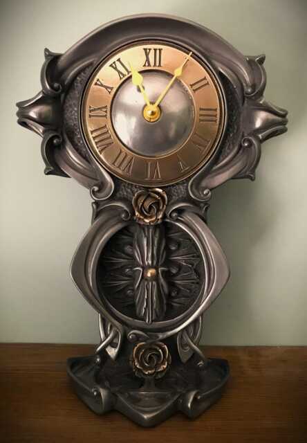 Art Nouveau Rose Mantel Clock, Decorative Table Clock - image 1