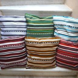 Greek Woven Cushion Cover Striped Cotton Blend, Easy Wash - 17.3 X 17.3 Inches - thumbnail 2