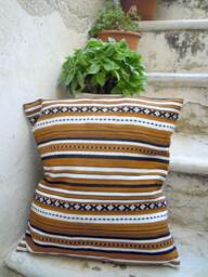 Greek Woven Cushion Cover Striped Cotton Blend, Easy Wash - 17.3 X 17.3 Inches - thumbnail 1