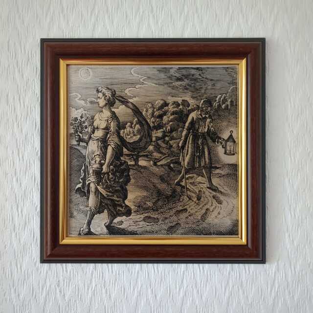 "Sophia & The Hermit - Atalanta Fugiens Michael Maier, 1617 Handmade Reproduction On Canvas Alchemy Occult Esoteric Decor 8""x8" - image 1