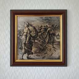 "Sophia & The Hermit - Atalanta Fugiens Michael Maier, 1617 Handmade Reproduction On Canvas Alchemy Occult Esoteric Decor 8""x8" - thumbnail 1