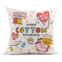 Happy Cotton Anniversary Cushion, Personalised 2nd Wedding Gift, Funny Linen Husband Wife Couple - thumbnail 1