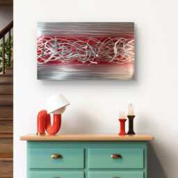 Charged. Modern Abstract Metal Wall Art, Red & Silver, Indoor/Outdoor - thumbnail 1