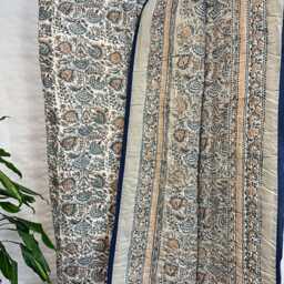 Quilted Pure Cotton Reversible Bed Throw King Size Summer Indian Quilt - Handmade Handprint Country Elegant White Grey Monochrome Floral - thumbnail 3