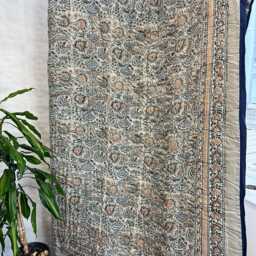 Quilted Pure Cotton Reversible Bed Throw King Size Summer Indian Quilt - Handmade Handprint Country Elegant White Grey Monochrome Floral - thumbnail 4