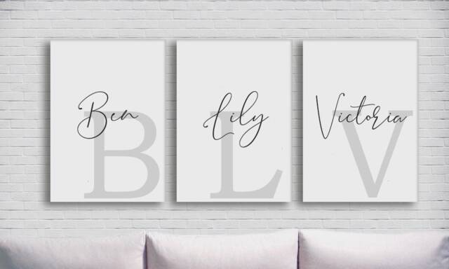 Set Of Three 3 Personalised Name & Initial Prints - Couples Or Family A3 A4 A5 Wall Art Unframed Poster - image 1