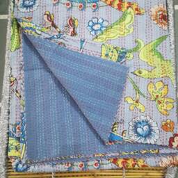 "Handmade Bird Print Kantha Quilt Indian Cotton Bedspread - 90""x108" - thumbnail 3
