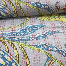 "Handmade Bird Print Kantha Quilt Indian Cotton Bedspread - 90""x108" - thumbnail 2