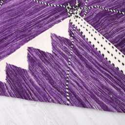 Purple Flatweave Moroccan Rug - Handwoven Wool Kilim Geometric Berber Custom Area Tribal Decor Lightweight Handmade - thumbnail 4