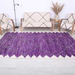 Purple Flatweave Moroccan Rug - Handwoven Wool Kilim Geometric Berber Custom Area Tribal Decor Lightweight Handmade - thumbnail 2