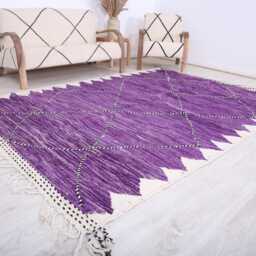 Purple Flatweave Moroccan Rug - Handwoven Wool Kilim Geometric Berber Custom Area Tribal Decor Lightweight Handmade - thumbnail 3