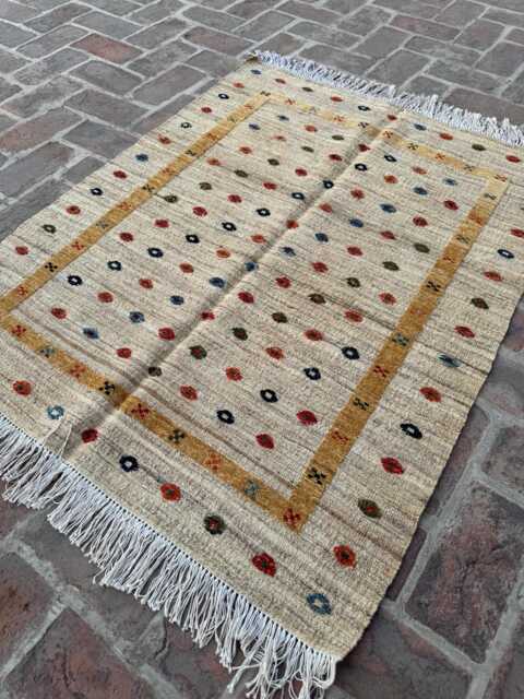 4x5 Afghan Kilim Flatweave Rug - Warm Beige Tribal Wool Carpet Hand-Knotted Turkmen Geometry For Modern Boho Living Spaces Gift - image 1