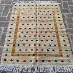 4x5 Afghan Kilim Flatweave Rug - Warm Beige Tribal Wool Carpet Hand-Knotted Turkmen Geometry For Modern Boho Living Spaces Gift - thumbnail 2