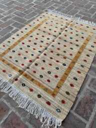 4x5 Afghan Kilim Flatweave Rug - Warm Beige Tribal Wool Carpet Hand-Knotted Turkmen Geometry For Modern Boho Living Spaces Gift - thumbnail 1