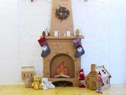 New Christmas Cardboard Fireplace Decoration Standee With Logs Flames. Fireplace - thumbnail 1