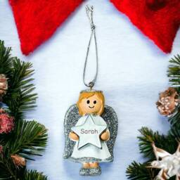 Personalised Cute Silver Girl Angel Christmas Tree Decoration With Name - Bauble Ornament - thumbnail 3