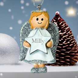Personalised Cute Silver Girl Angel Christmas Tree Decoration With Name - Bauble Ornament - thumbnail 1