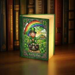 st. Patrick's Day Book Lamp, Lucky Night Light, Leprechaun Reading Rainbow & Shamrock Folding Led Pot Of Gold Light - thumbnail 2