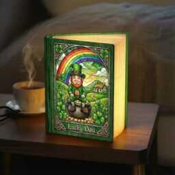 st. Patrick's Day Book Lamp, Lucky Night Light, Leprechaun Reading Rainbow & Shamrock Folding Led Pot Of Gold Light - thumbnail 3