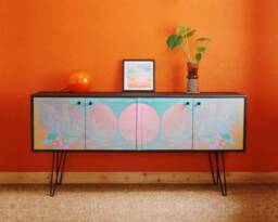 Moon Phases Glitch Art Sideboard - G Plan Credenza, Hairpin Legs - thumbnail 1