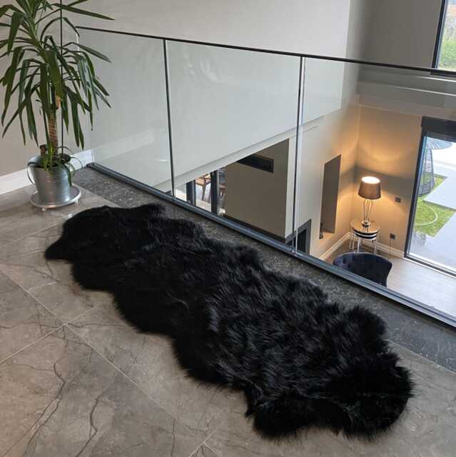 Elegant Black Faux Fur Rug Soft, Washable, Non-Slip Accent Carpet - image 1