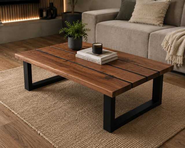 Solid Walnut Desk - Live Edge, Black Trapezium Legs, Industrial Style - image 1