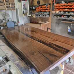 Solid Walnut Desk - Live Edge, Black Trapezium Legs, Industrial Style - thumbnail 2