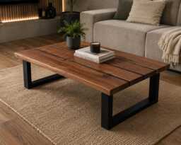 Solid Walnut Desk - Live Edge, Black Trapezium Legs, Industrial Style