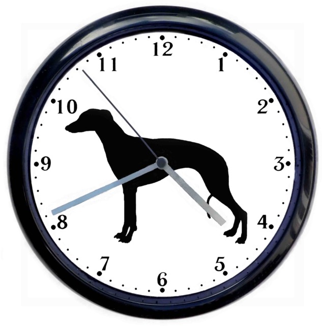 Greyhound, Whippet Dog Large 10Inch Black Wall Clock