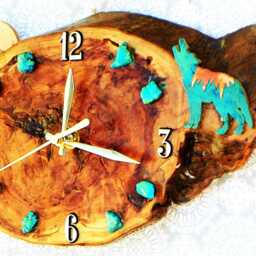 "Wolf With Moon & Turquoise Stones Log Cabin Style 10"" X 6.5"" 1.5" - thumbnail 2