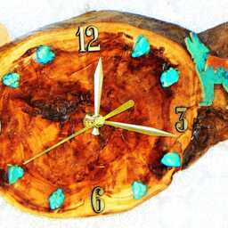 "Wolf With Moon & Turquoise Stones Log Cabin Style 10"" X 6.5"" 1.5" - thumbnail 3