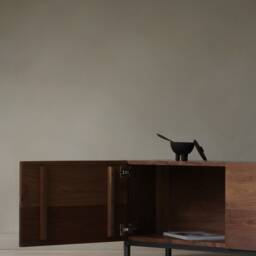 Konk ??? Chamfered Edge Media Unit Bespoke Sizes Available Minimal Industrial Solid Walnut Cabinet, Mid Century Inspired Tv Stand - thumbnail 4