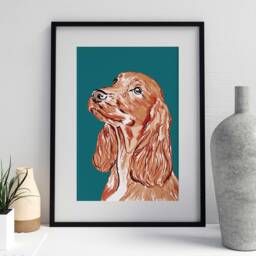 Golden Cocker Spaniel Dog Print Hand-Painted Style, A4 Art - thumbnail 1