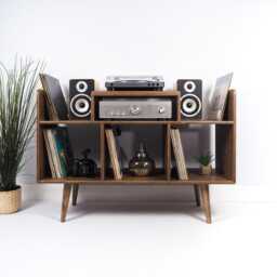 Record Player Stand, Vinyl Storage, Mid Century Hifi Console, Turntable Cabinet - thumbnail 4