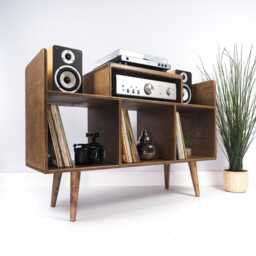 Record Player Stand, Vinyl Storage, Mid Century Hifi Console, Turntable Cabinet - thumbnail 2
