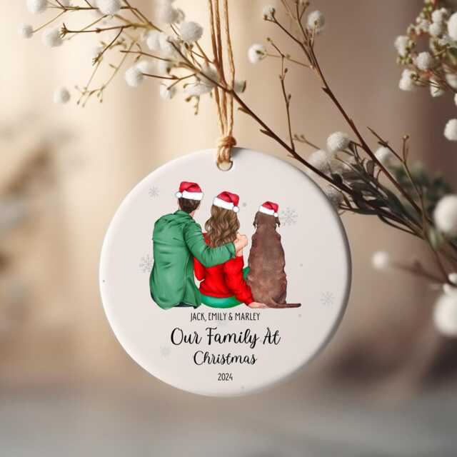 Personalised Family Christmas Bauble With Pets, Our At Gift, Couple & Pet Xmas Bauble, Keepsake - image 1
