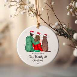 Personalised Family Christmas Bauble With Pets, Our At Gift, Couple & Pet Xmas Bauble, Keepsake - thumbnail 1