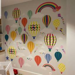 Hot Air Balloon Decal, Kites, Rainbow Baby Wall Stickers. Nursery Room Decor, Gender Neutral, Multi Coloured Girls & Boys Bedroom Stencil - thumbnail 3