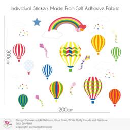 Hot Air Balloon Decal, Kites, Rainbow Baby Wall Stickers. Nursery Room Decor, Gender Neutral, Multi Coloured Girls & Boys Bedroom Stencil - thumbnail 2
