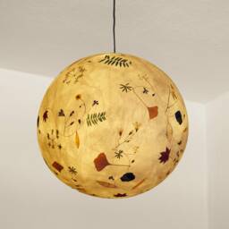 Lampshade 2 Made Of Tissue Paper With Ginkgo, Buttercup, Dill Blossoms...conservatory Lighting, Bedroom Lighting - thumbnail 1