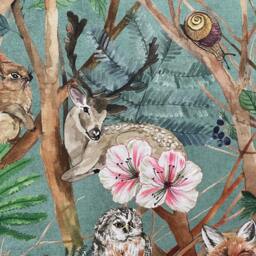 Teal Green Roman Blind Woodland Wildlife Cotton Fabric Shade, Custom Made - thumbnail 3