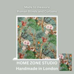 Teal Green Roman Blind Woodland Wildlife Cotton Fabric Shade, Custom Made