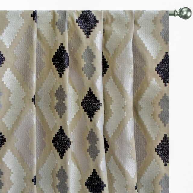 Beige Aztec Geometric Cotton Embroidered Curtain Panels - Rod Pocket, Grommet, Box Pleat, Three Pinch Tab Top & Plain Ring Top - image 1