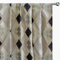 Beige Aztec Geometric Cotton Embroidered Curtain Panels - Rod Pocket, Grommet, Box Pleat, Three Pinch Tab Top & Plain Ring Top - thumbnail 1