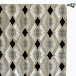 Beige Aztec Geometric Cotton Embroidered Curtain Panels - Rod Pocket, Grommet, Box Pleat, Three Pinch Tab Top & Plain Ring Top - thumbnail 3